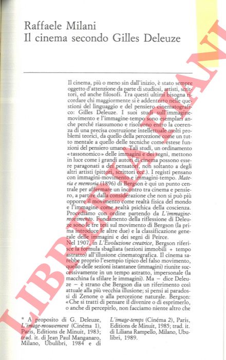 MILANI Raffaele - - Il cinema secondo Gilles Deleuze.