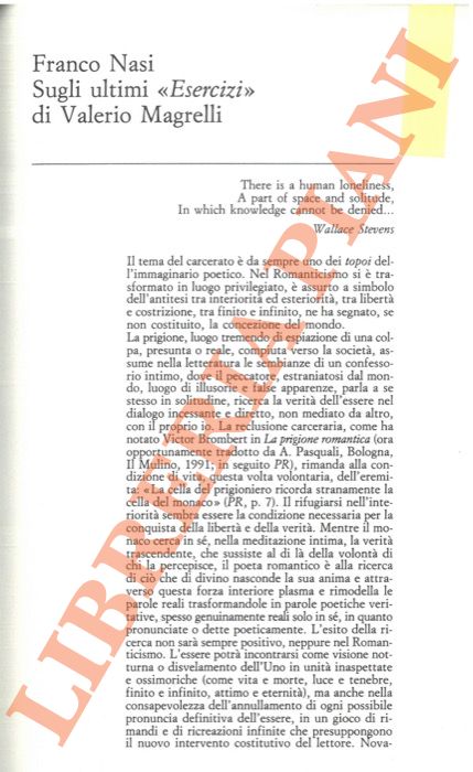 NASI Franco - - Sugli ultimi 'esercizi' di Valerio Magrelli.