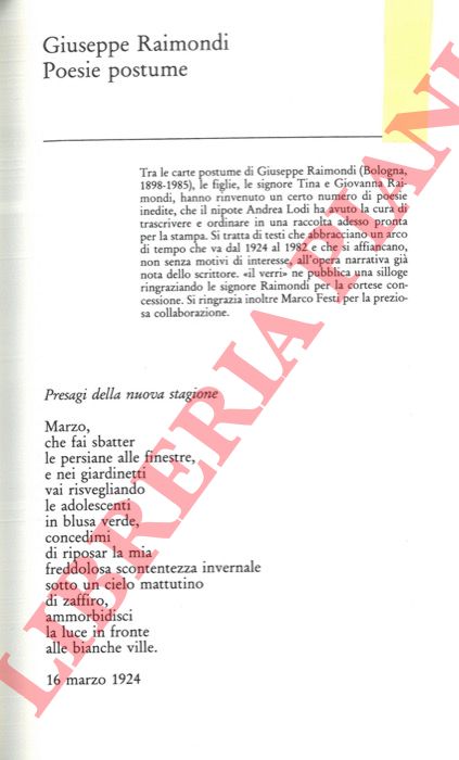 RAIMONDI Giuseppe - - Poesie postume.