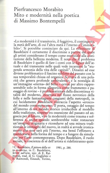MORABITO Pierfrancesco - - Mito e modernit nella poetica di Massimo Bontempelli.