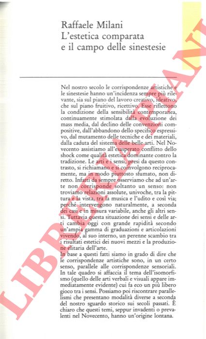 MILANI Raffaele - - L'estetica comparata e il campo delle sinestesie.