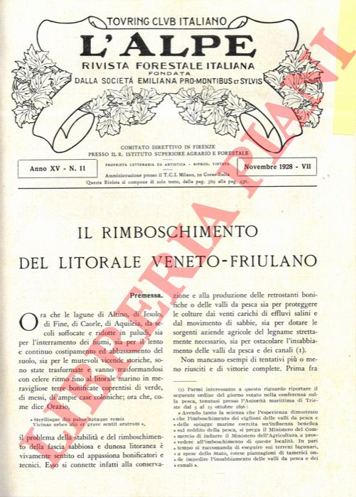 SPEROTTO Giovanni - - Il rimboschimento del litorale veneto-friulano.