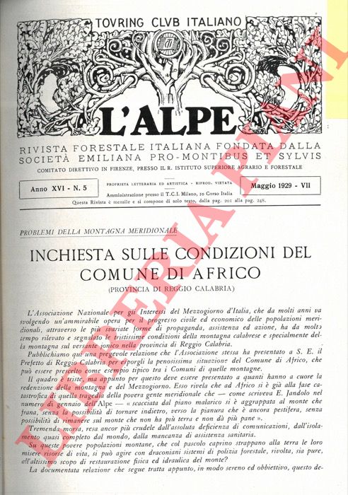 (Associazione Nazionale per gli Interessi del Mezzogiorno d'Italia) - - Inchiesta sulle condizioni del Comune di Africo (provincia di Reggio Calabria).