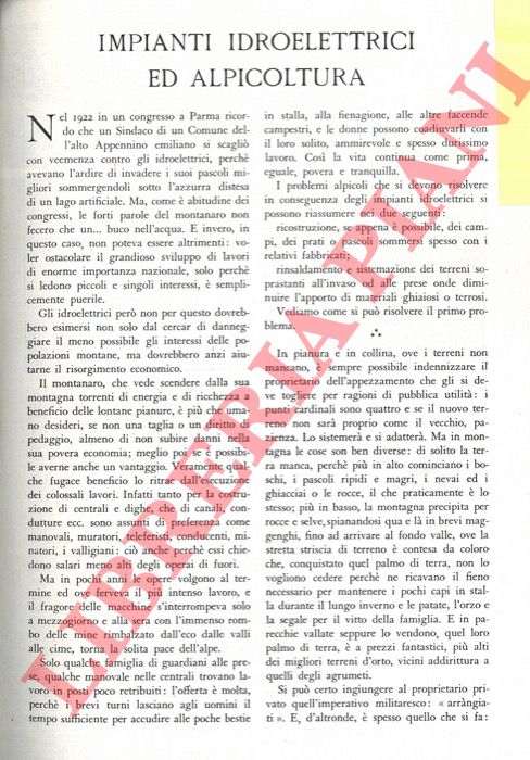 PAVARI Aldo - - Impianti idroelettrici ed alpicoltura.