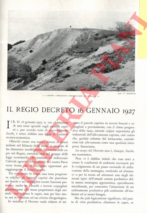 PILLA Cesare - - Il Regio Decreto 16 gennaio 1927.