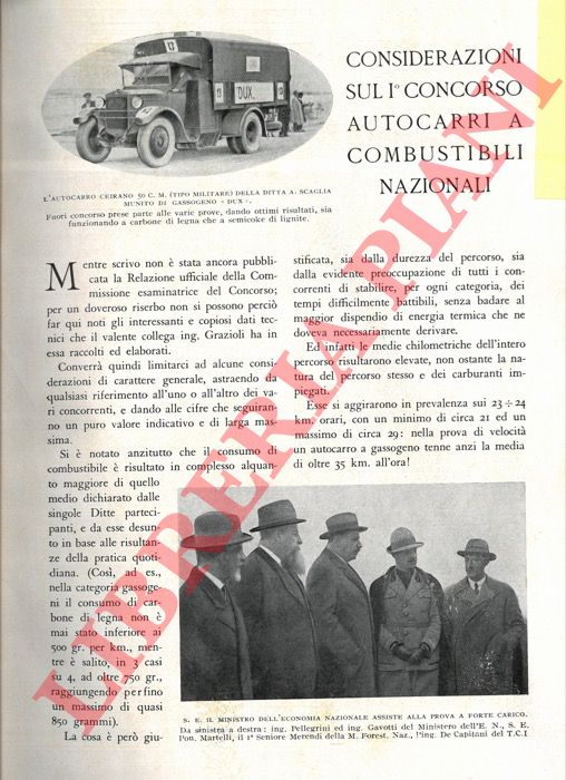 DE CAPITANI S. - - Considerazioni sul I Concorso autocarri a combustibili nazionali.