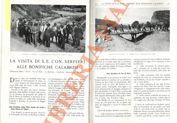CARULLO F. - - La visita di S.E. On. Serpieri alle bonifiche calabresi.