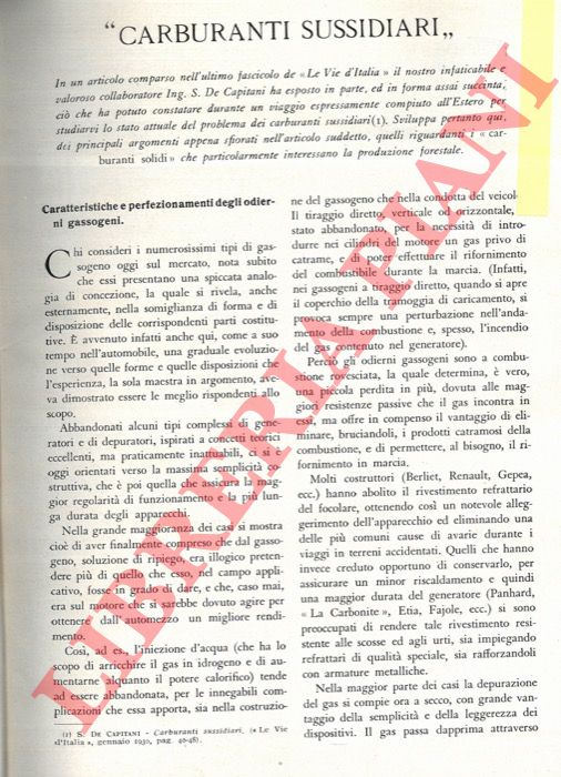 DE CAPITANI S. - - 'Carburanti sussidiari'.