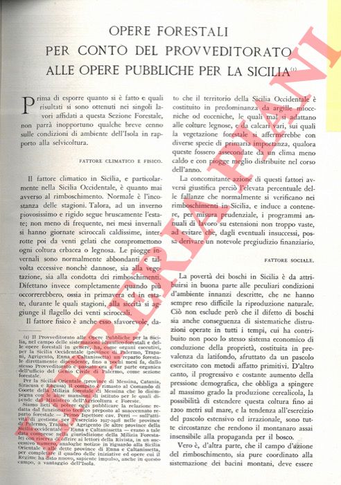PERRI G. - - Opere forestali per conto del Provveditorato alle Opere Pubbliche per la Sicilia.