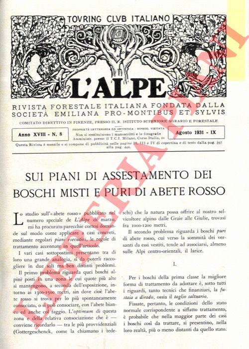 DI TELLA G. - - Sui piani di assestamento dei boschi misti e puri di abete rosso.