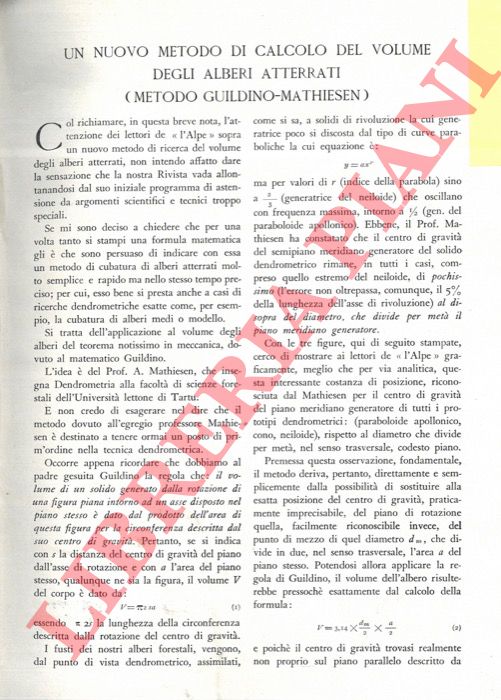 DI TELLA G. - - Un nuovo metodo di calcolo del volume degli alberi atterrati (metodo Guildino-Mathiesen).