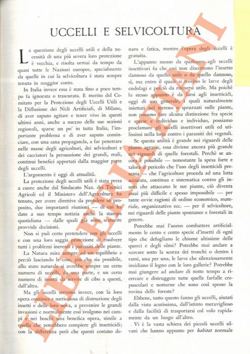 DEL LUNGO Angiolo - - Uccelli e selvicoltura.