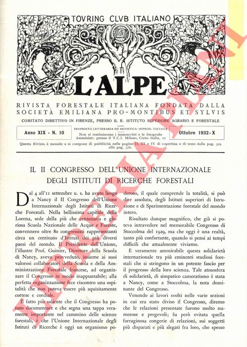 PAVARI Aldo - - Il Secondo Congresso dell'Unione Internazionale degli Istituti di Ricerche Forestali.