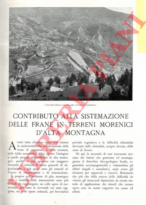FERRARI N. - - Contributo alla sistemazione delle frane in terreni morenici d'alta montagna.