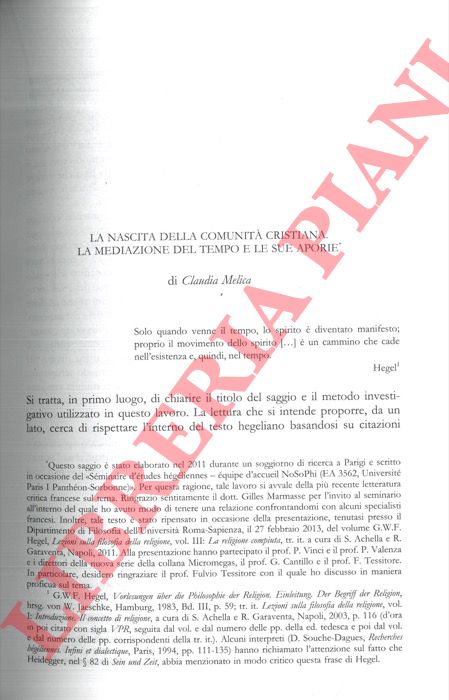 MELICA Claudia - - La nascita della comunit cristiana. La mediazione del tempo e le sue aporie.