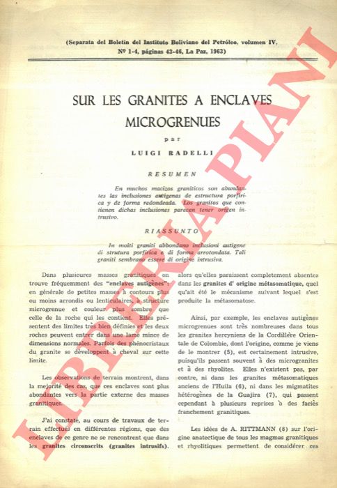RADELLI Luigi - - Sur les granites  enclaves microgrenues.