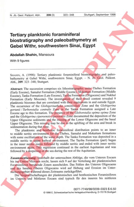 ABDALLAH SHAHIN Mansoura - - Tertiary planktonic foraminiferal biostratigraphy and paleobathymetry at Gebel Withr, southwestern Sinai, Egypt.