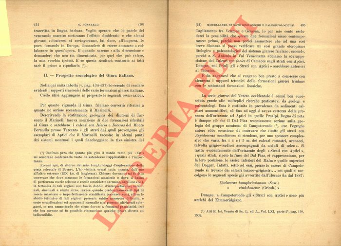 BONARELLI Guido - - Prospetto cronologico del Giura italiano.