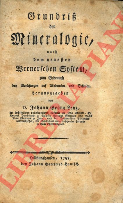 LENZ Johann Georg - - Grundriss der Mineralogie, nach dem neuesten Wernerschen System...
