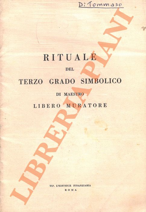 - - Rituale del terzo grado simbolico di maestro libero muratore.