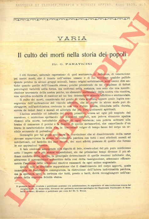 PARAVICINI G. - - Il culto dei morti nella storia dei popoli.