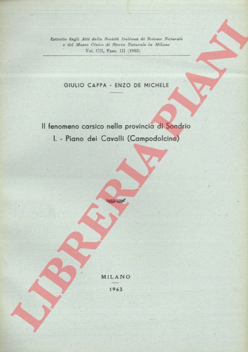 BINI A. - De MICHELE V. - PEZZOLI E. - - Il fenomeno carsico della provincia di Sondrio.