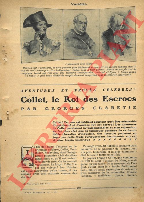 CLARETIE Georges - - Collet, le Roi des Escrocs.