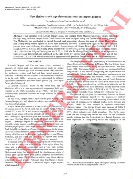 BIGAZZI Giulio - DE MICHELE Vincenzo - - New fission track-age determination on impact glasses.