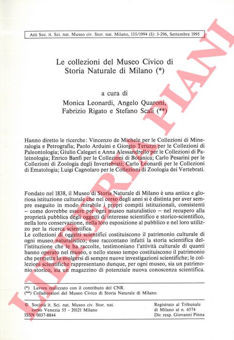 LEONARDI - QUARONI - RIGATO- SCALI - - Le collezioni del Museo Civico di Storia Naturale di Milano