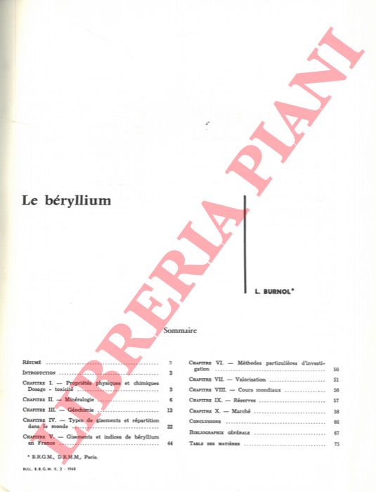 BURNOL  L. - - Le Bryllium.