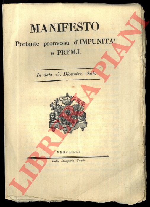- - Manifesto portante promessa d'impunit e premj.