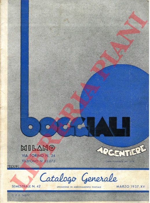 G. Boggiali. Milano - - Catalogo generale 1937. Argenterie. Posate, ecc.
