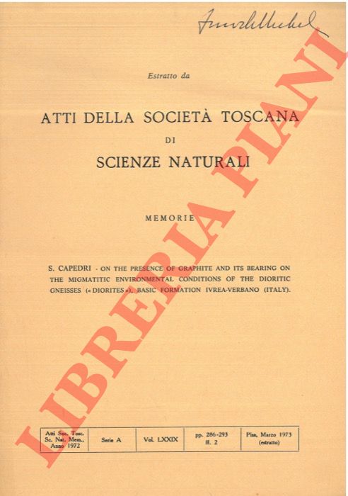 CAPEDRI S. - - On the presence of graphite and its bearing on the magmatic environmental conditions of the Dioritic Gneisses ('Diorites'), Basic Formation Ivrea-Verbsano (Italy).