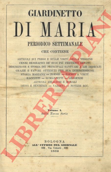  - Giardinetto di Maria. Periodico settimanale. 1869.