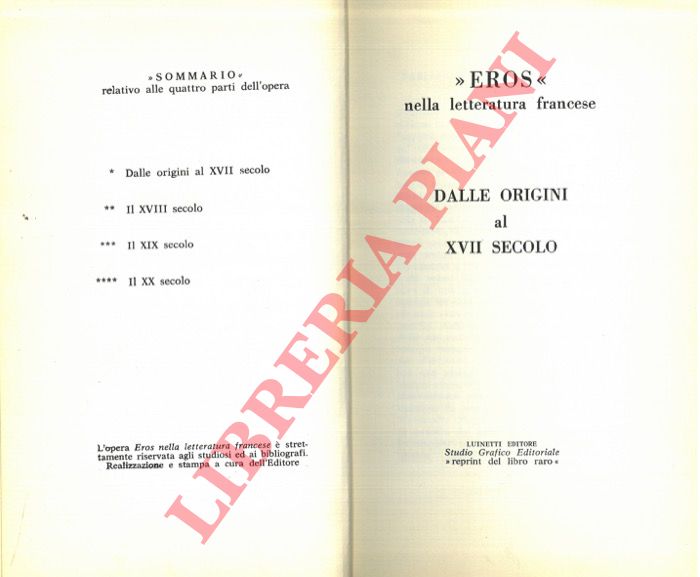 - - Eros nella letteratura francese. Dalle origini al XVII secolo.