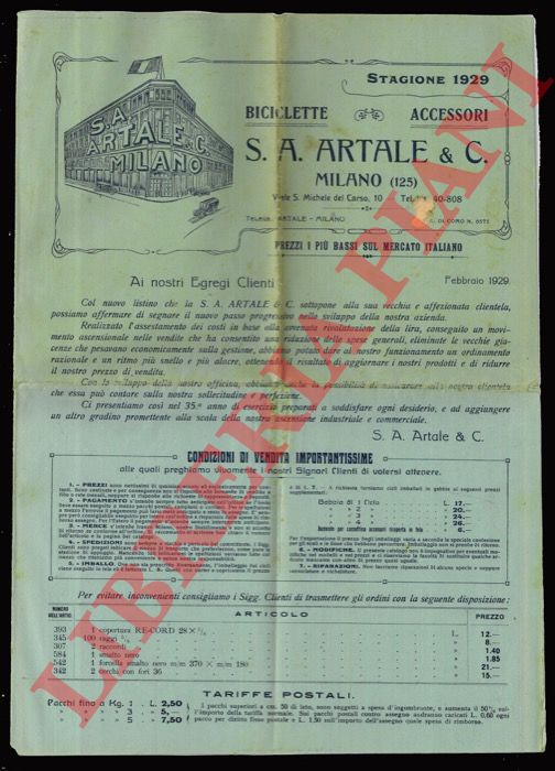 ARTALE. Milano - - Biciclette - Accessori S. A. Artale & C. -