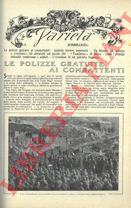 S.F. - - Le polizze gratuite ai combattenti.