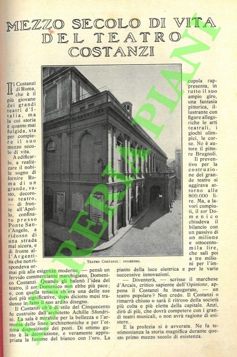 INCAGLIATI Matteo - - Mezzo secolo di vita del Teatro Costanzi.