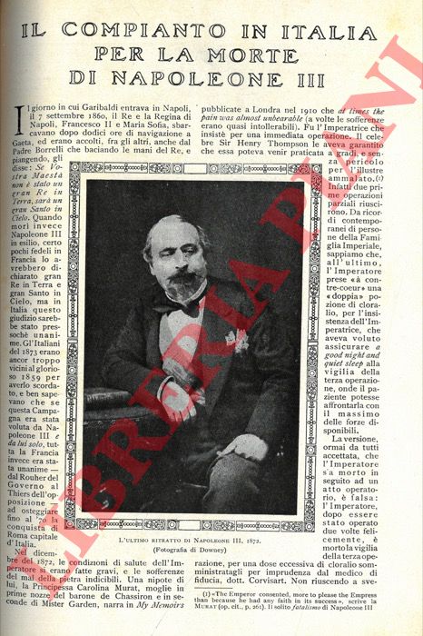 LUMBORSO Alberto - - Il compianto in Italia per la morte di Napoleone III.