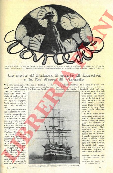 BONI Giacomo - - La nave di Nelson, il ponte di Londra e la Ca' d'oro di Venezia.