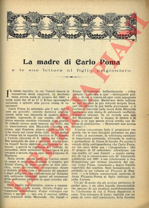 LUZIO Alessandro - - La madre di Carlo Poma e le sue lettere al figlio prigioniero.