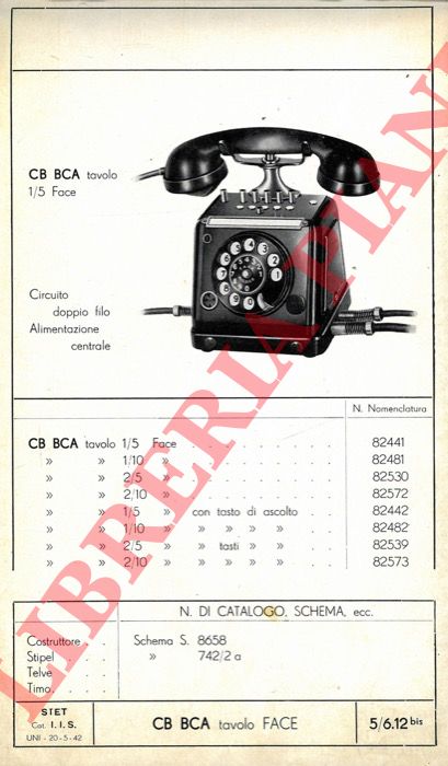 STET - - Catalogo apparecchi per impianti derivati speciali.