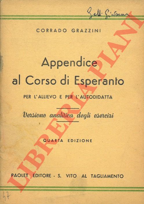 GRAZZINI Corrado - - Appendice al Corso di Esperanto per l'allievo e l'autodidatta. Versione analitica degli esercizi.