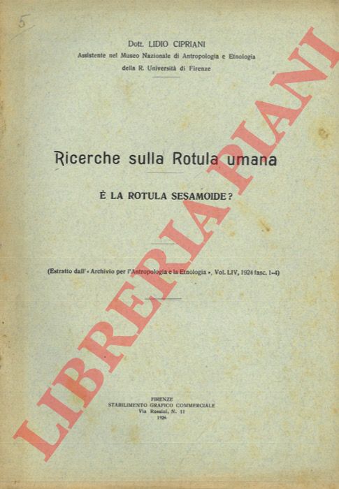 CIPRIANI Lidio - - Ricerche sulla rotula umana. E' la rotula sesamoide?