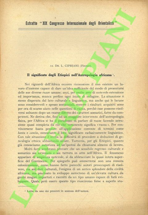 CIPRIANI Lidio - - Il significato degli Etiopici nell'Antropologia africana.
