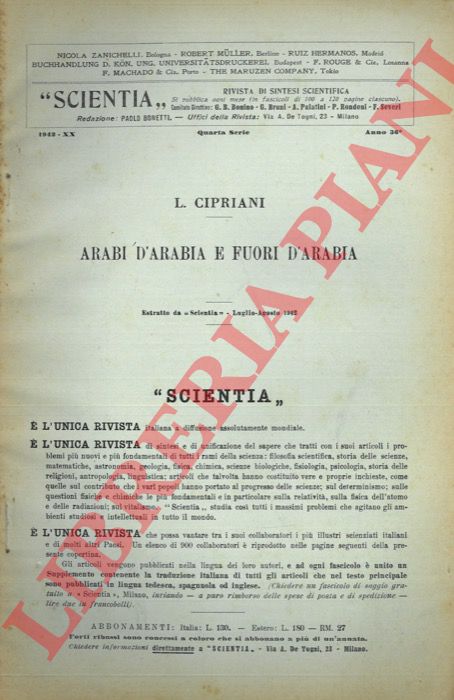 CIPRIANI Lidio - - Arabi d'Arabia e fuori d'Arabia.