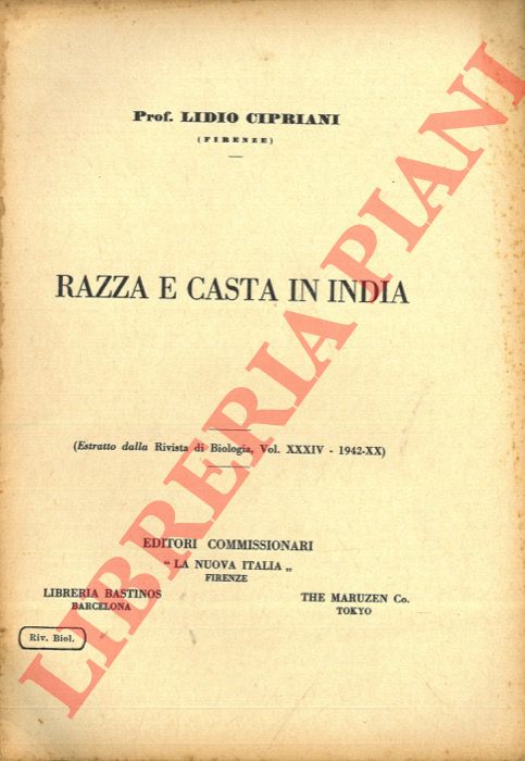 CIPRIANI Lidio - - Razza e casta in India.