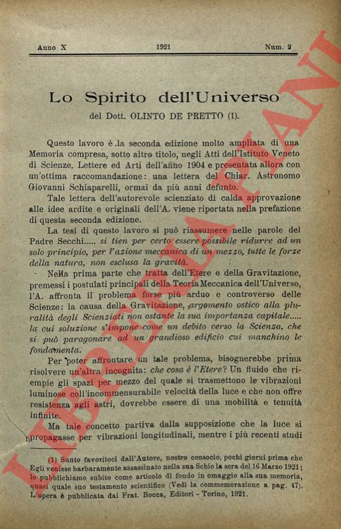 DE PRETTO Olinto - - Lo spirito dell'universo.