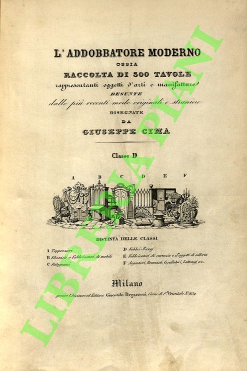 CIMA Giuseppe - - L'addobbatore moderno ossia raccolta di 300 tavole rappresentanti oggetti d'arti e manifatture desunte dalle pi recenti mode originali e straniere. Classe D: Fabbri-Ferraj.