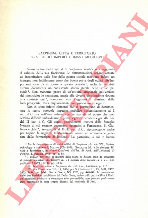 DE BENEDETTIS G. - - Saepinum: citt e territorio tra tardo Impero e Medioevo.